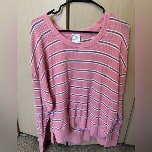 Aerie Pink and White Striped Crew Neck Sweater